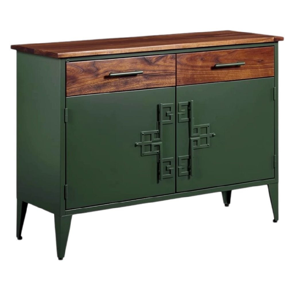 **Technische Titel in het Nederlands: Modern Groene Kasten met Houten Bovenblad en Dubbele Deuren**