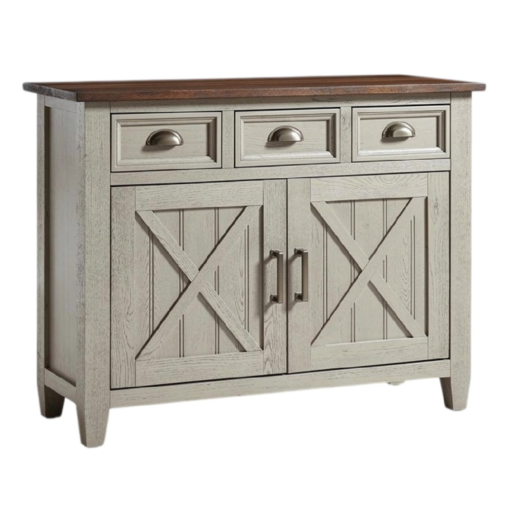 **Technische titel in het Nederlands: 'Moderne console met houten blad en opbergkasten'**