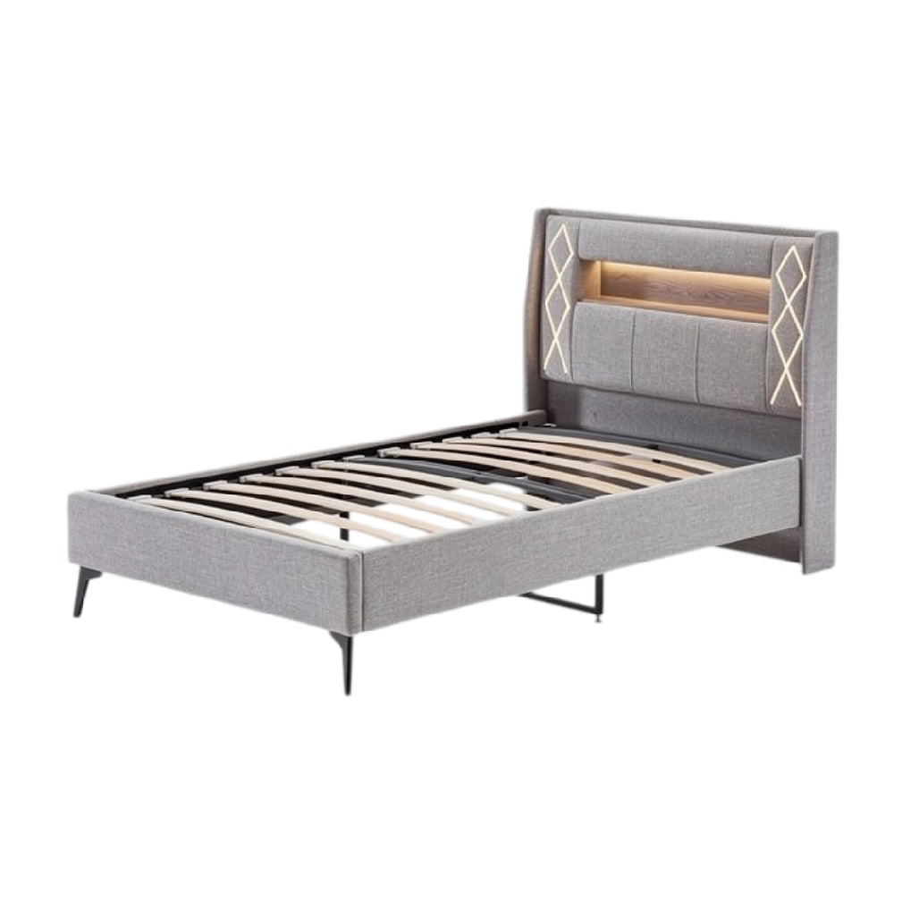 Technische titel in het Nederlands: **Moderne Bedstel met Verstelbare Lattenbodem en Verlichting**