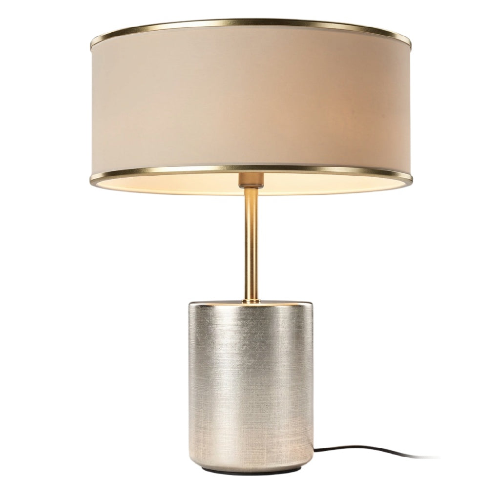 **Moderne bureaulamp met metalen basis en textiel kap**