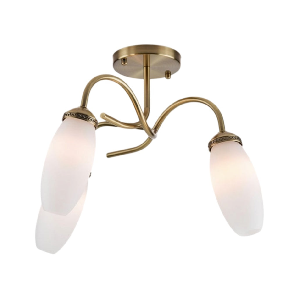 **Technische titel in het Nederlands: Elegante Drie-armige Plafondlamp met Opale Kappen**